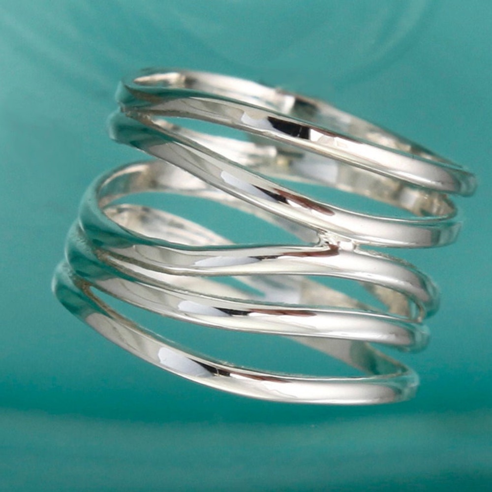 Sterling Silver Wavy Wrap Multi Band Statement or Everyday Ring Sz 7